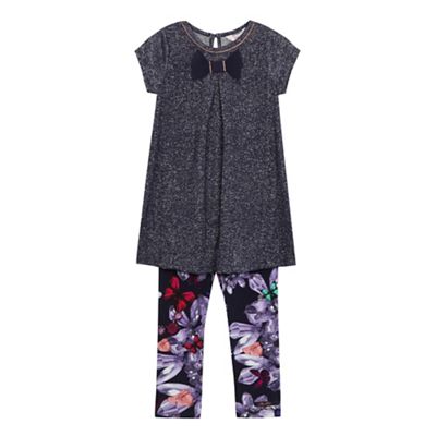 Baker by Ted Baker Girls' navy sparkle top and floral print trousers set